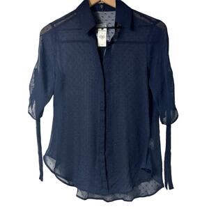 EXPRESS WOMEN'S NAVY SHIRT BUTTON UP 3/4 TIE SLEEVE BRAND NEW WITH TAGS SMALL